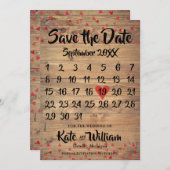 Rustikaler Ruby Red Liebe Herzkalender Save the Da Save The Date (Vorne/Hinten)
