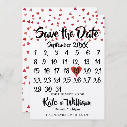 Rustikaler Ruby Red Liebe Herzkalender Save the Da Save The Date (Vorne/Hinten)