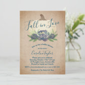 Rustikaler Rückgang des Brautparty der Liebe Blaue Einladung (Stehend Vorderseite)