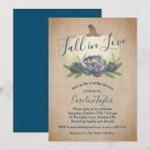 Rustikaler Rückgang des Brautparty der Liebe Blaue Einladung (Vorne/Hinten)