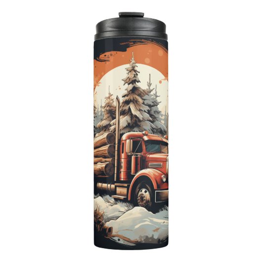 Rustikaler Rundholz Winter Sunset Thermosbecher (Vorderseite)