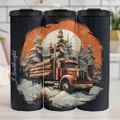 Rustikaler Rundholz Winter Sunset Thermosbecher