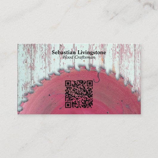 Rustikaler Rundsägehandwerker QR Code Visitenkarte (Vorderseite)