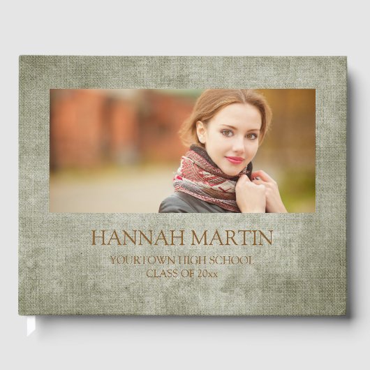 Rustikaler Sage Green Burlap Linen Abschluss Gästebuch (Vorderseite)