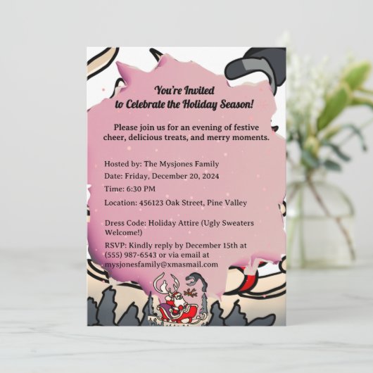 Rustikaler Santa in Sleigh mit Lattern Einladung (Stehend Vorderseite)