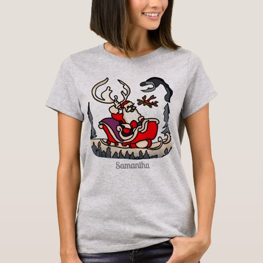 Rustikaler Santa in Sleigh mit Lattern T-Shirt (Vorderseite)