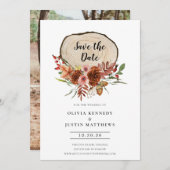 Rustikaler Save the Date Fall Blumenholz-Slice Inv Einladung (Vorne/Hinten)