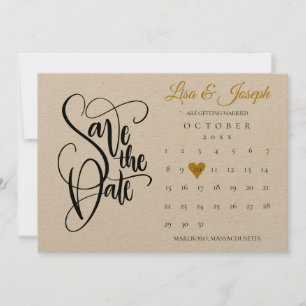 Rustikaler Save-the-Date-Kalender Goldenes Liebesh Save The Date