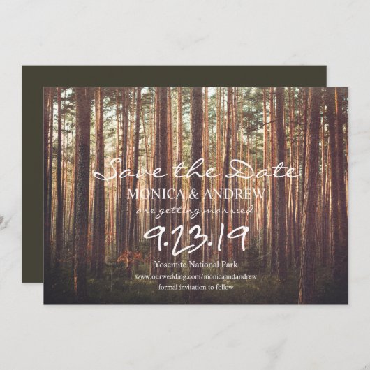Rustikaler Save the Date Waldbaum Einladung (Vorne/Hinten)