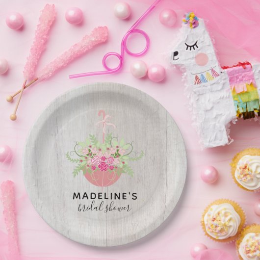 Rustikaler Schirm | Rose zum Brautparty Holz Pappteller (Party)