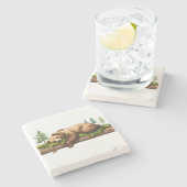 Rustikaler Schlafbär Wasserfarbe Steinuntersetzer (Seitenansicht)