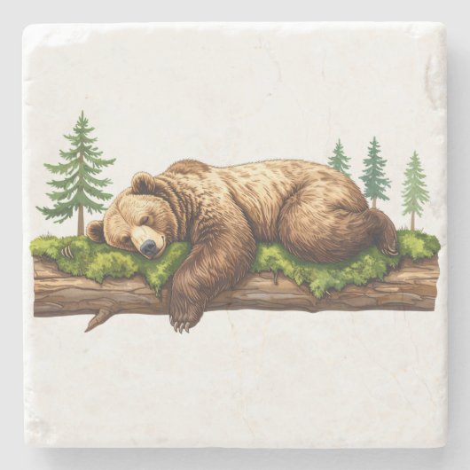 Rustikaler Schlafbär Wasserfarbe Steinuntersetzer (Vorderseite)