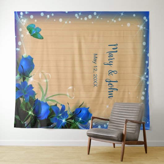 Rustikaler Schmetterling-Hintergrund aus blauem Ho Wandteppich (Beispiel (Horizontal))