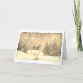 Rustikaler Schnee ewig-grüne Winterszene Gold Perg Karte