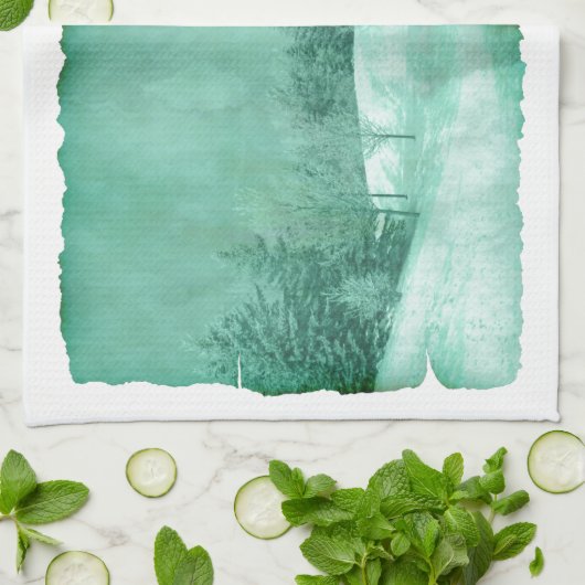 Rustikaler Schnee immergrün Winterszene Pergament  Geschirrtuch (Gefaltet)