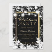 Rustikaler Schnee schwarze Weihnachtskiefer-Saiten Einladung (Vorderseite)