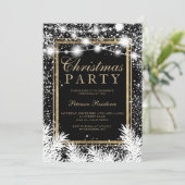Rustikaler Schnee schwarze Weihnachtskiefer-Saiten Einladung (Stehend Vorderseite)