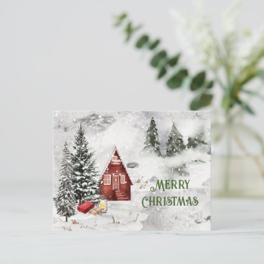 Rustikaler Schneeberg Weihnachtsbaum Postkarte (Stehend Vorderseite)