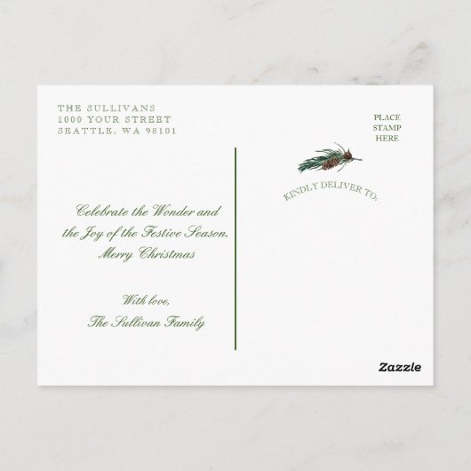 Rustikaler Schneeberg Weihnachtsbaum Postkarte (Rückseite)