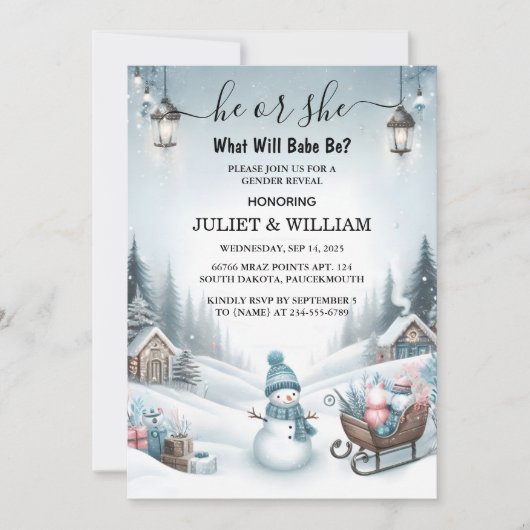 Rustikaler Schneekalter Eiskühl Gemütliche Winterg Einladung (Vorderseite)