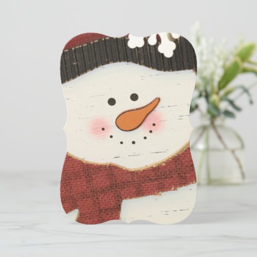 Rustikaler Schneemann Einladung (Stehend Vorderseite)