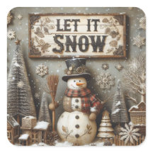 Rustikaler Schneemann 'Let It Snow' Winter-Aufkleb