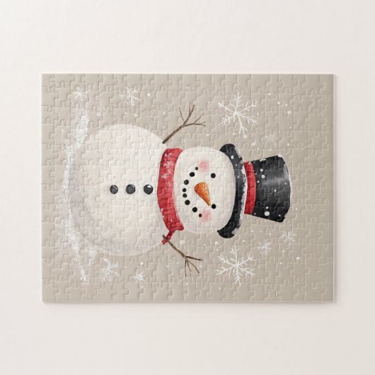 Rustikaler Schneemann mit Schneeflocken Puzzle (Horizontal)