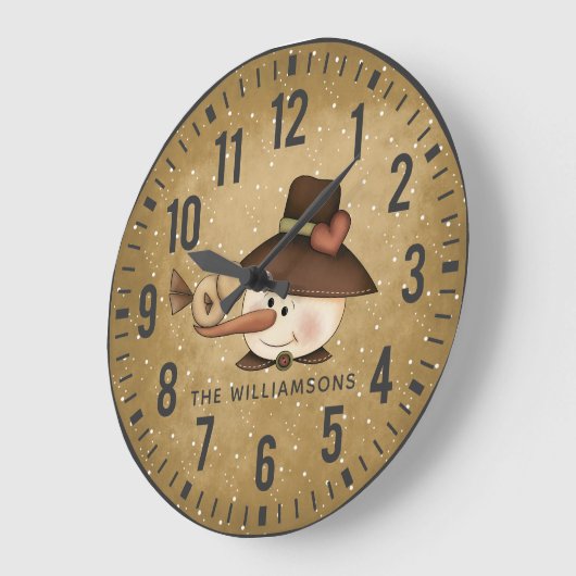 Rustikaler Schneemann Personalisiert Große Wanduhr (Winkel)