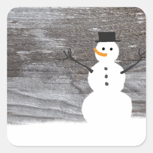 Rustikaler Schneemann Quadratischer Aufkleber (Vorderseite)