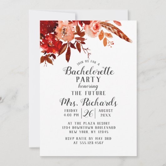 Rustikaler Schönheitsblumenladen Junggeselinnen-Ab Einladung (Vorderseite)