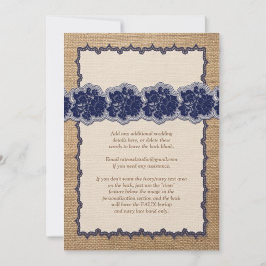 Rustikaler Schoß, gepresste Spitze, Bow Wedite Ein Einladung (Rückseite)