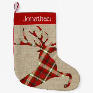 Rustikaler Schoß mit Individuelle Name Red Karier Kleiner Weihnachtsstrumpf