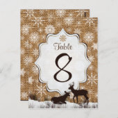 Rustikaler Schoß, Schneeflocken, Hirsche-Tischnumm Postkarte (Vorne/Hinten)