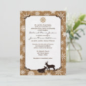 Rustikaler Schoß, Schneeflocken & Hirschhochzeit E Einladung (Stehend Vorderseite)