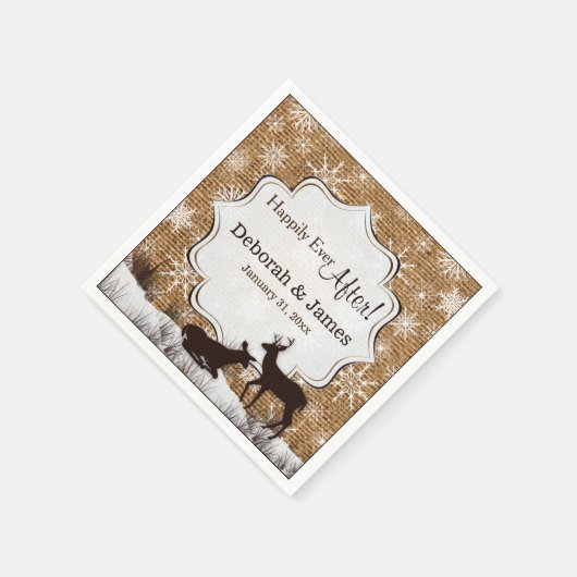 Rustikaler Schoß, Schneeflocken und Hochzeitsportl Serviette (Ecke)