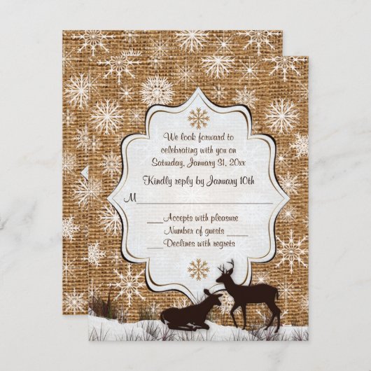 Rustikaler Schoß, Schneeflocken und RSVP für Hochz Einladung (Vorne/Hinten)