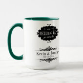Rustikaler Schwarz-Rett-The-Date-Wedding-Day Bride Tasse (Links)