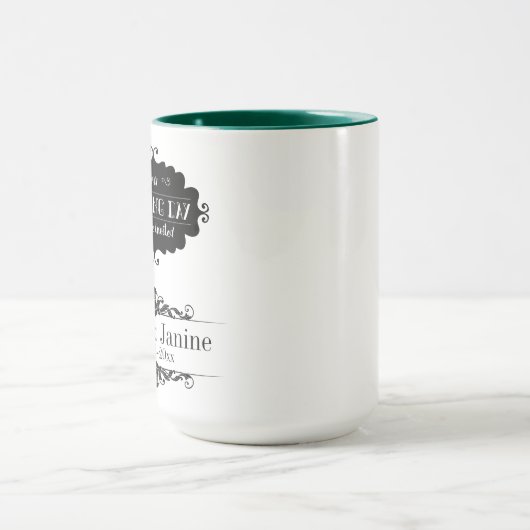 Rustikaler Schwarz-Rett-The-Date-Wedding-Day Bride Tasse (Zentrum)