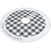 Rustikaler Schwarz-Weiß-Buffalo-Karo Familienname Polyester Weihnachtsbaumdecke (Schrägansicht)