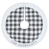 Rustikaler Schwarz-Weiß-Buffalo-Karo Familienname Polyester Weihnachtsbaumdecke (Vorderseite)