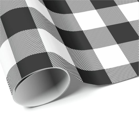 Rustikaler Schwarz-Weiß-Buffalo-Karo Geschenkpapier (Rolleneckpunkt)