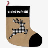 Rustikaler Schwarz-Weiß-Karierter Rentier-Individu Großer Weihnachtsstrumpf (Vorderseite)