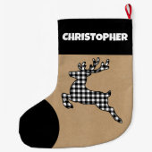 Rustikaler Schwarz-Weiß-Karierter Rentier-Individu Großer Weihnachtsstrumpf (Rückseite)