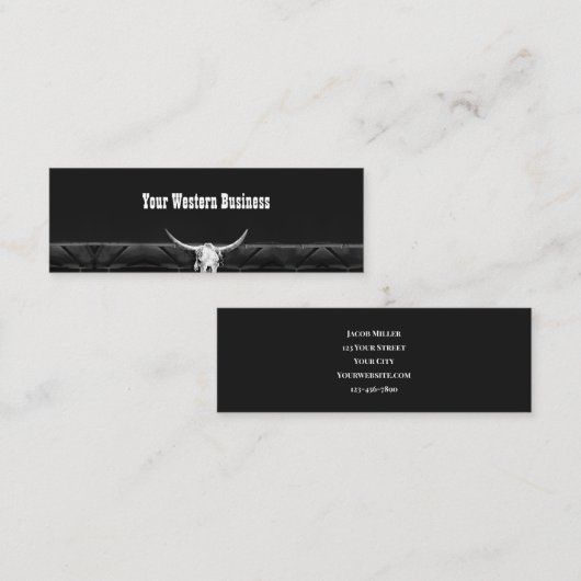 Rustikaler Schwarz-Weiß-Western Mini Visitenkarte (Vorne/Hinten)