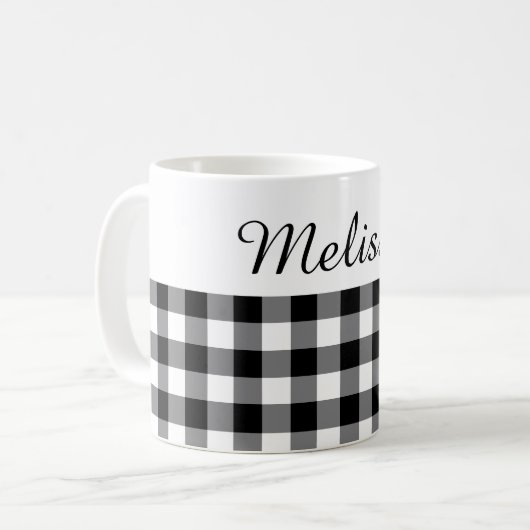 Rustikaler, schwarz-weißer Buffalo-Karierter Indiv Kaffeetasse (Vorderseite Links)