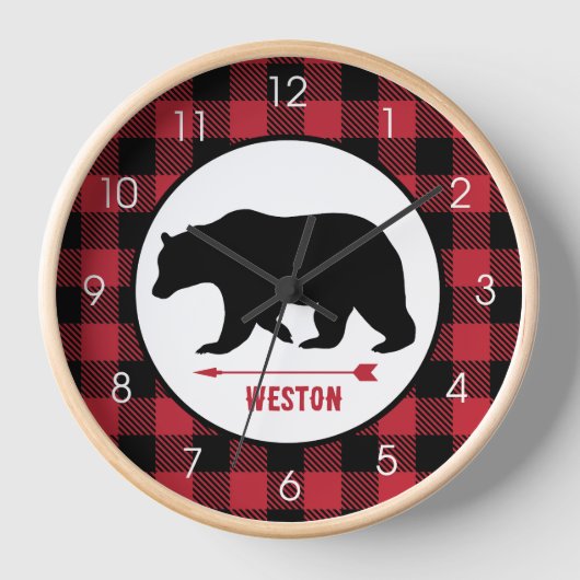 Rustikaler Schwarzbär Lumberjack Buffalo Kariert Uhr (Vorderseite)