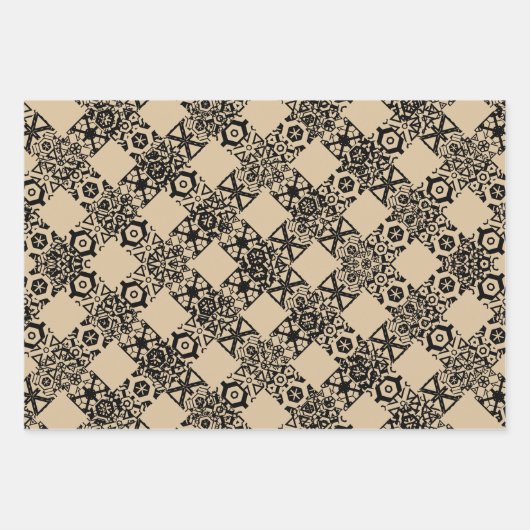 Rustikaler schwarzer brauner Kraftsatz kariert & S Geschenkpapier Set (Vorderseite 3)