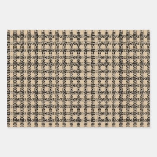Rustikaler schwarzer brauner Kraftsatz kariert & S Geschenkpapier Set (Vorderseite)