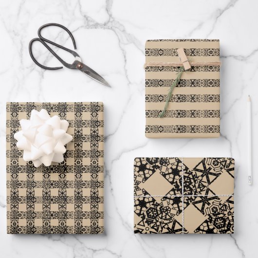 Rustikaler schwarzer brauner Kraftsatz kariert & S Geschenkpapier Set (Vorderseite)