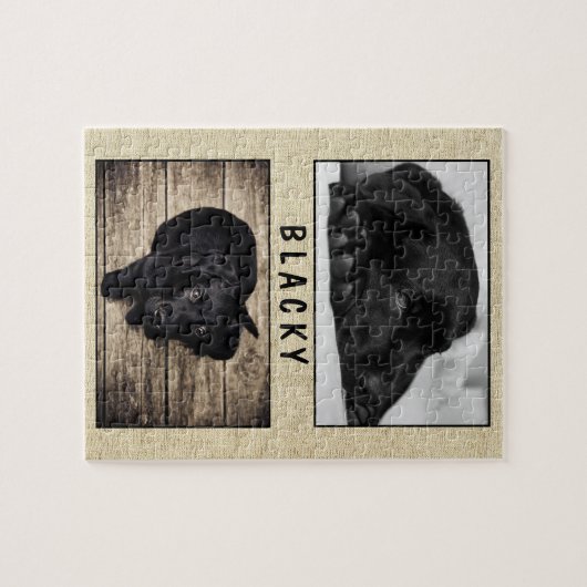 Rustikaler Schwarzer Hund Welpe 2 Foto Collage Puzzle (Horizontal)